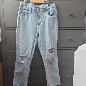 Levi's Light Blue Cropped Distressed Jeans